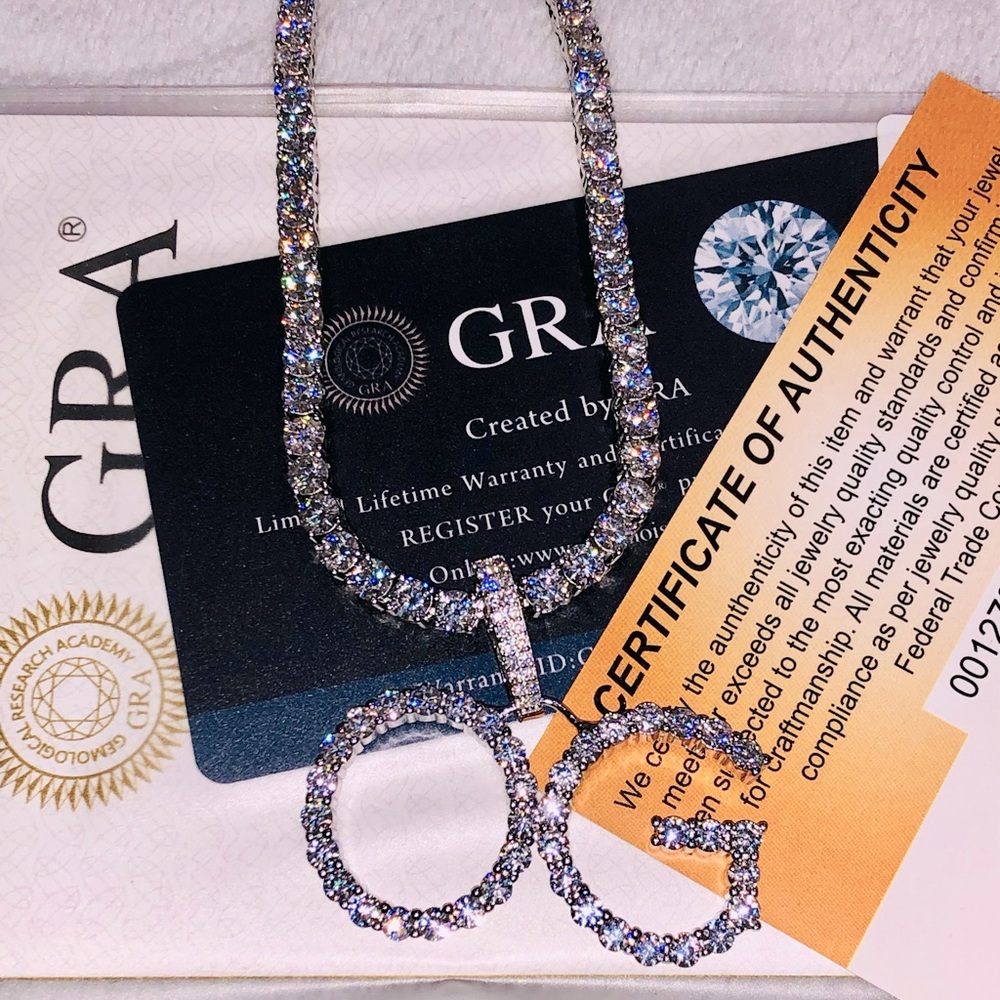 GRA certified VVS D clarity moissanite diamond tennis chain, pass diamond test